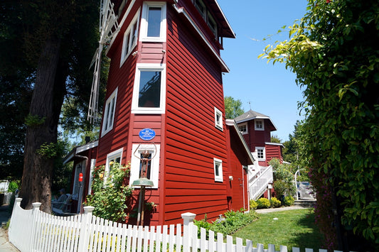 Capitola California beach - red and white wooden house