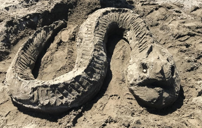 Stepped pyramid castle and sea serpent