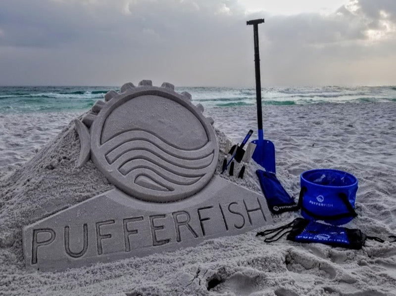 Pufferfish logo sand sculpture